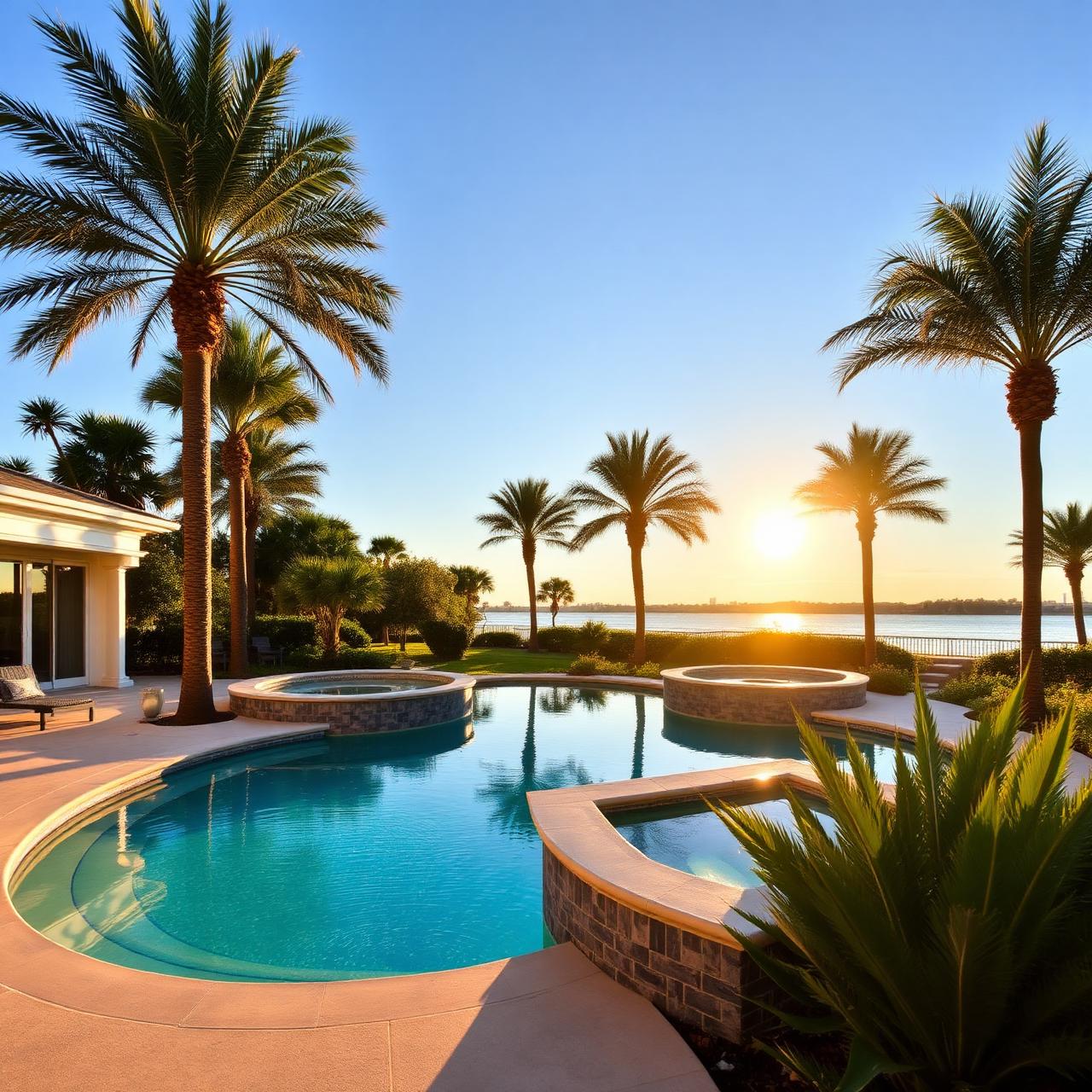 Sarasota luxury pool at golden hour